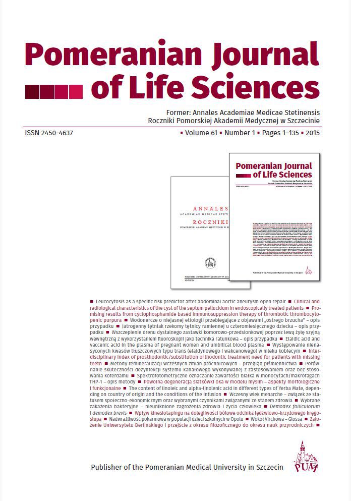 					View Vol. 61 No. 1 (2015): POMERANIAN JOURNAL OF LIFE SCIENCES
				